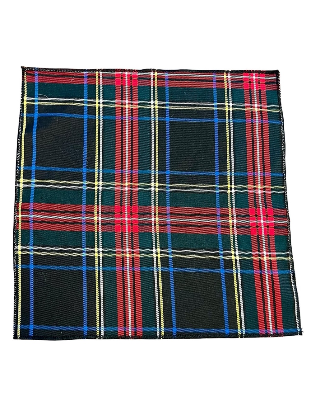 Men’s Tartan Plaid Pocket Square Black Green Red Blue - Picture 3 of 3